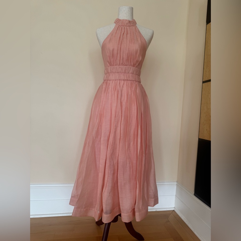 Zimmermann Peach Rhythmic Halter Midi Dress